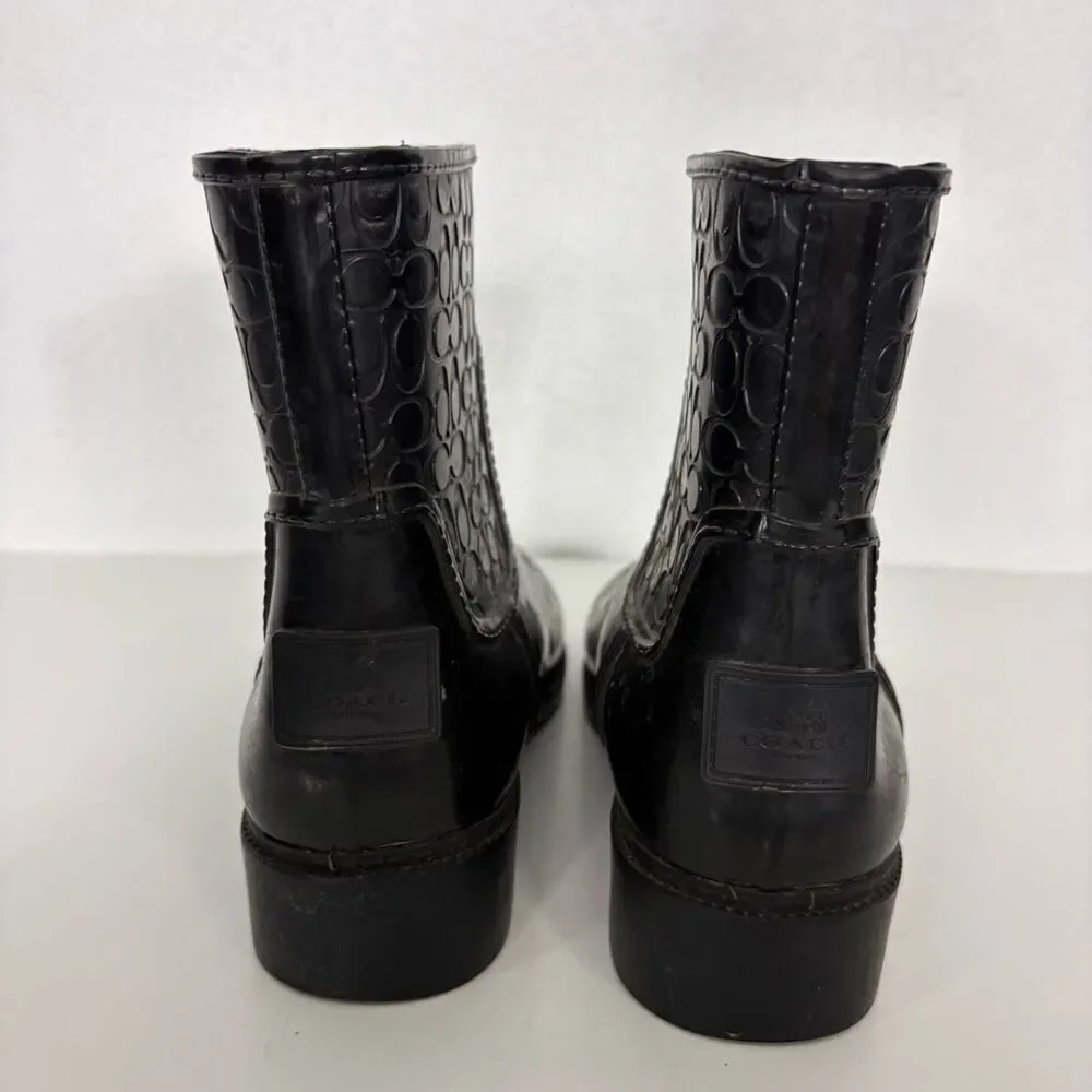 Coach Black Monogram Mid Calf Pull On Rain Boots Women's‎ Size 5